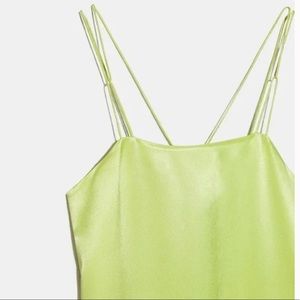 Zara Lime Green Satin Midi Flowy Dress